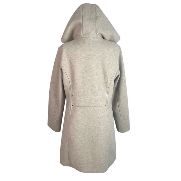 Vince Camuto Hooded Oatmeal Coat Size M Washable Gold Zip Front Old Money - Picture 6 of 10
